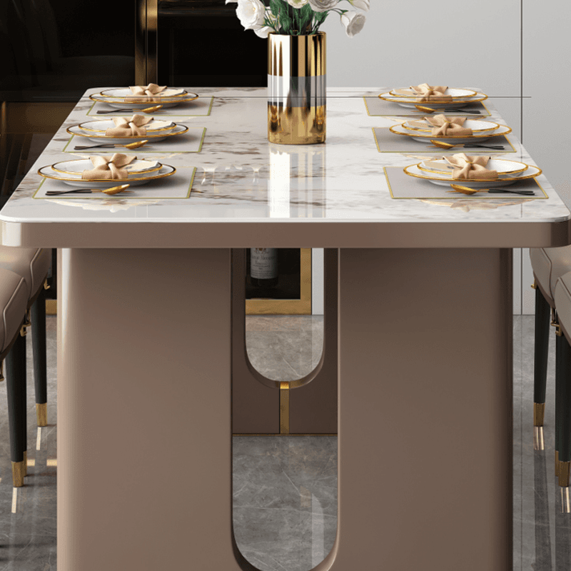 Rectangular Slate Dining Table Set with Two-sided Pedestal, Padded Chair, Back, and Multicolor Top - image 7
