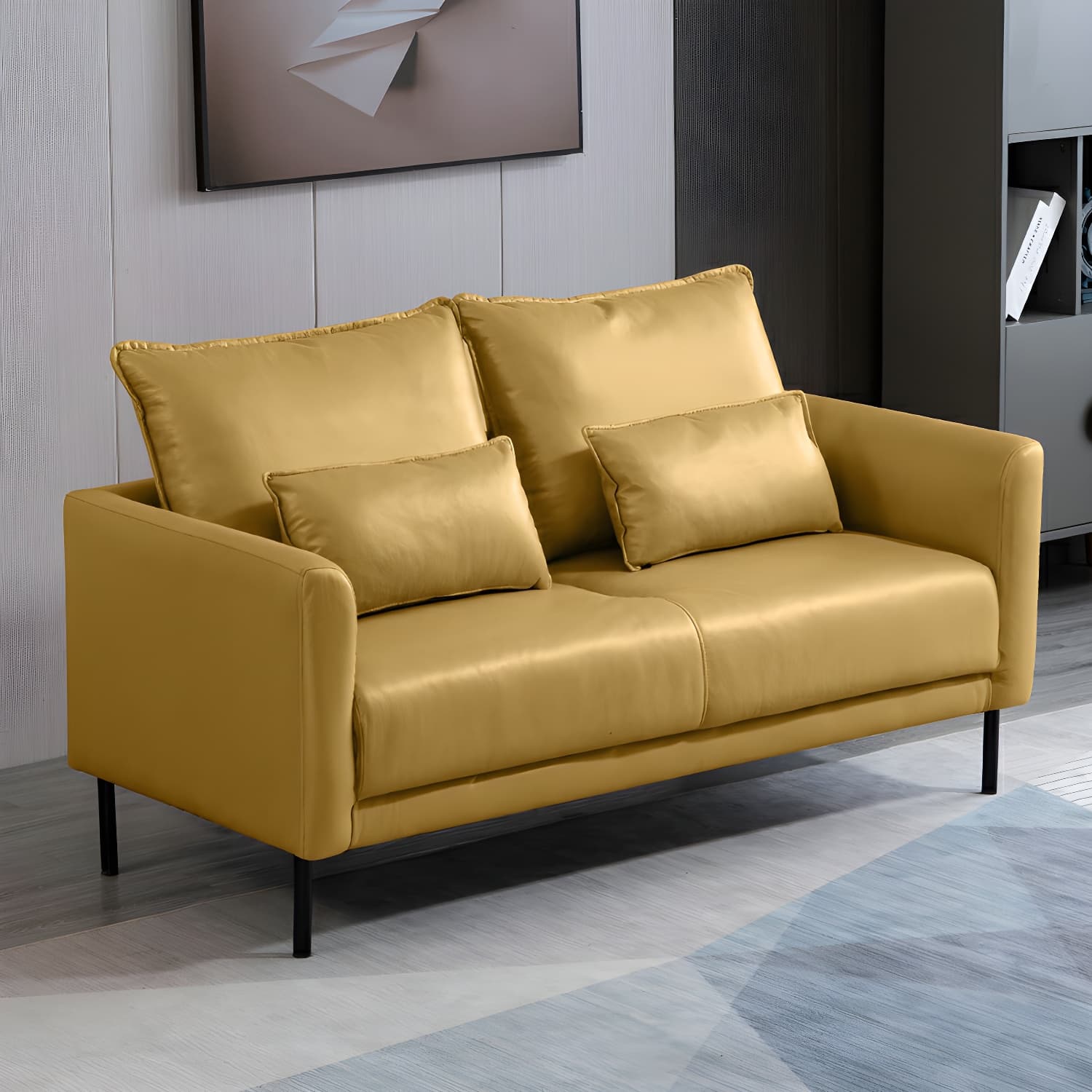 Scandinavian Faux Leather Seats 2 Loveseat with Tuxedo Arm and Stain Resistant Feature - image 16