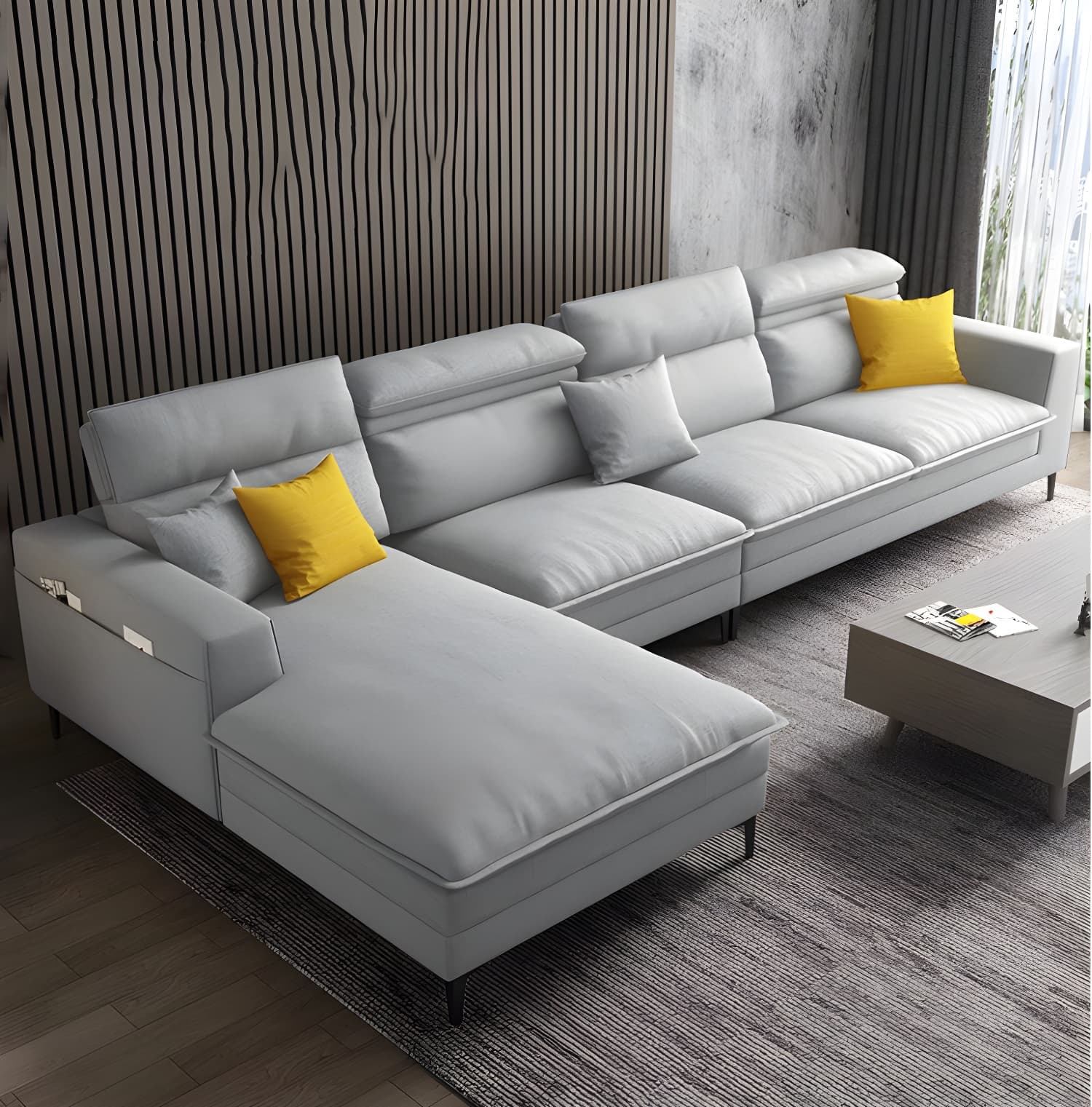 Modern Wood Frame Stationary Sectional Sofa with Black Legs and Storage in Cotton Blend Upholstery - image 5
