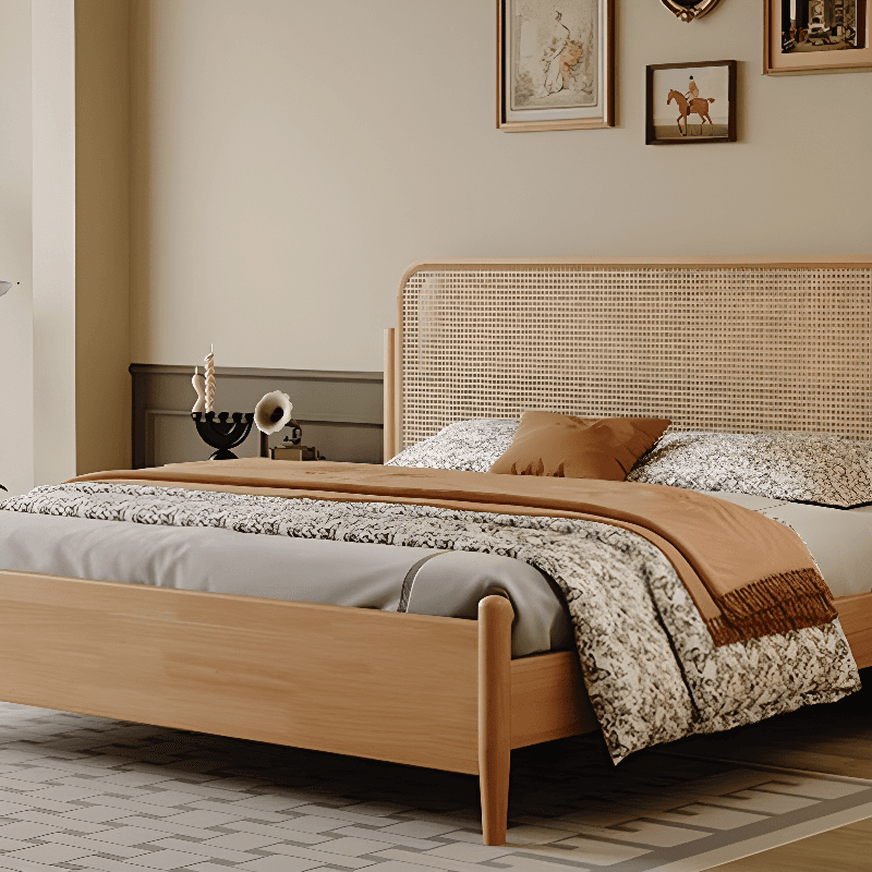 Natural Color Solid Color Panel Bed for Bedroom