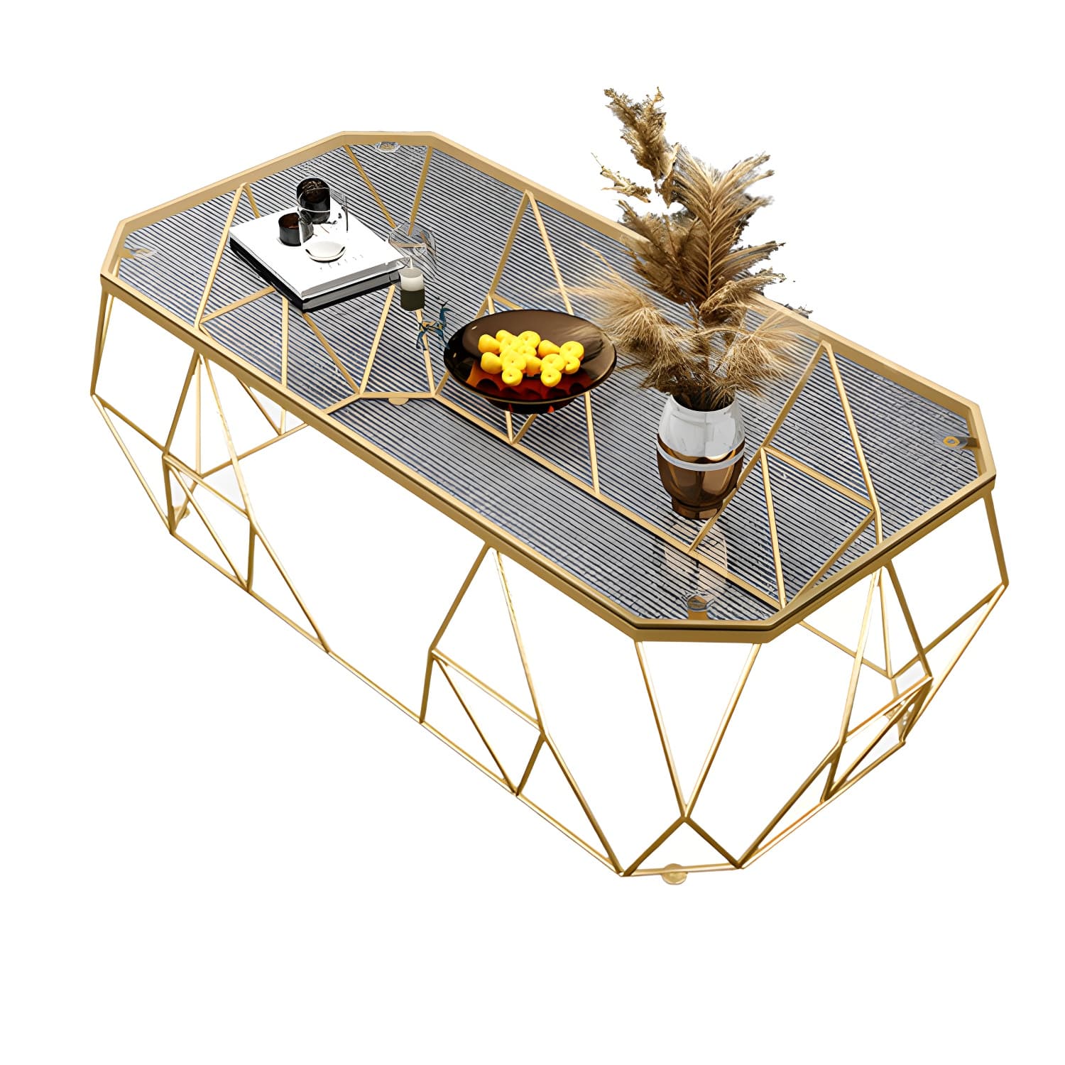 Octagon Glass Glam Coffee Table with Gold Iron Frame and Tempered Glass Top - image 6