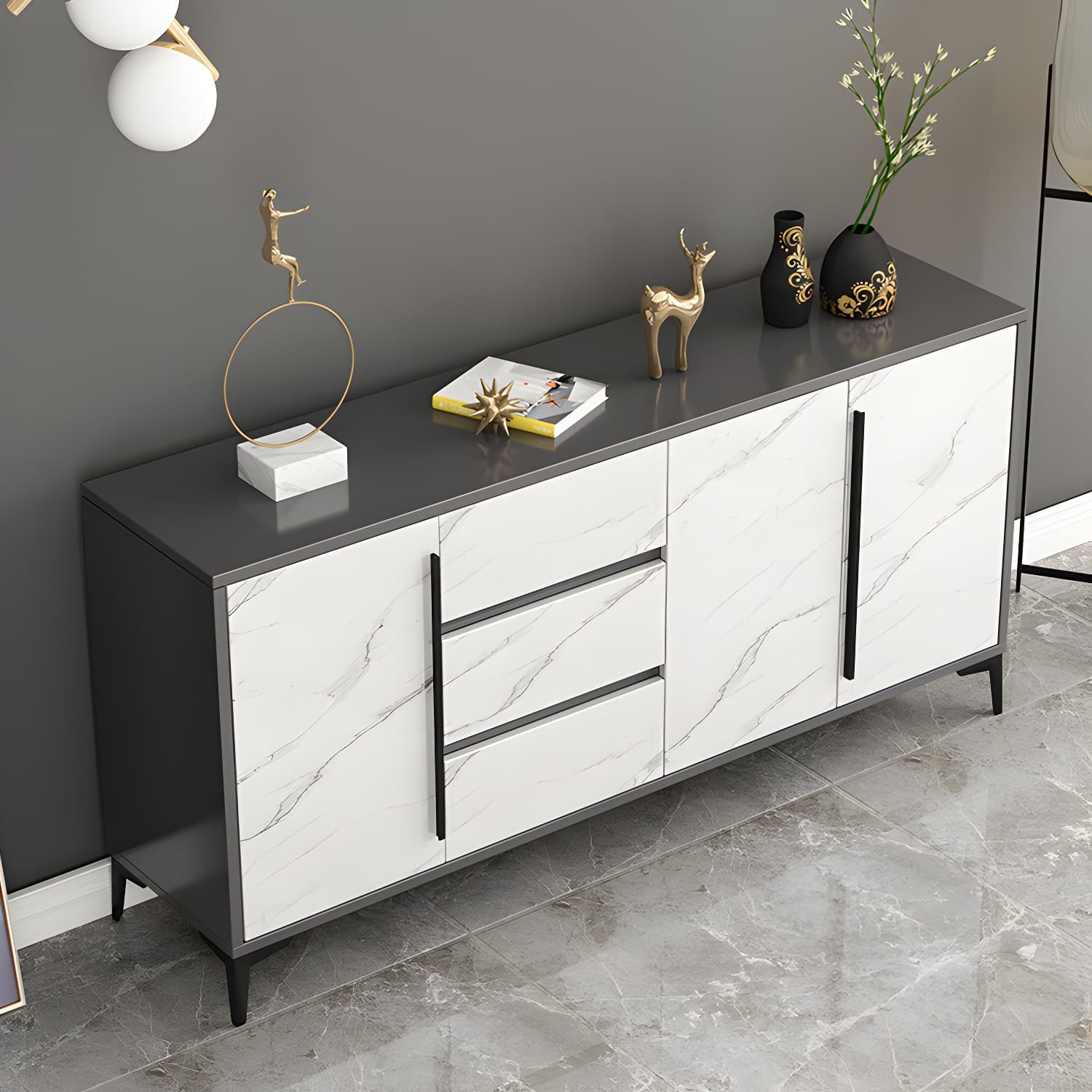 Engineered Wood Buffet Server with Drawers Modern Sideboard Table - image 14