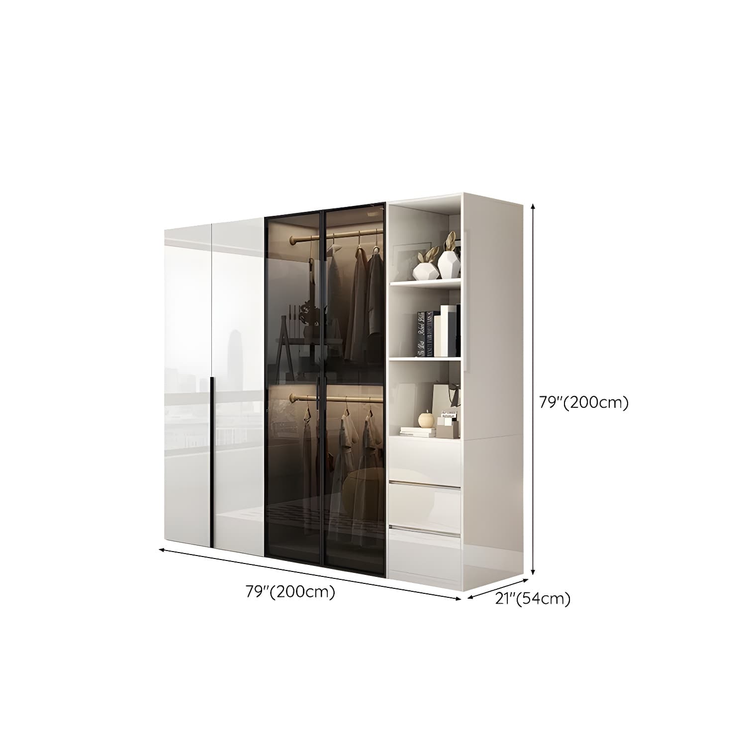 Sleek White Wood Wardrobe Armoire with Soft Close Drawers and Shelves - image 30