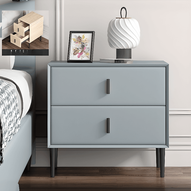 Art Deco Pleather Countertop 2 Drawer Nightstand with Leg - image 7