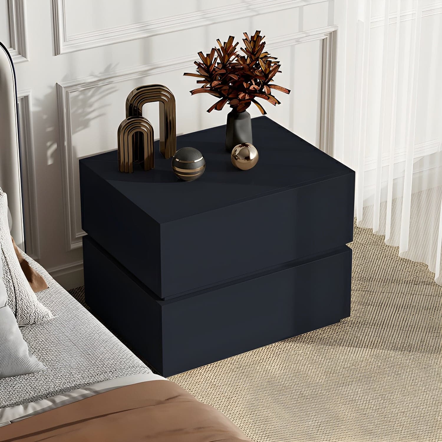 Contemporary Drawer Storage Wooden Accent Table Nightstand 15.7" Wide - image 3
