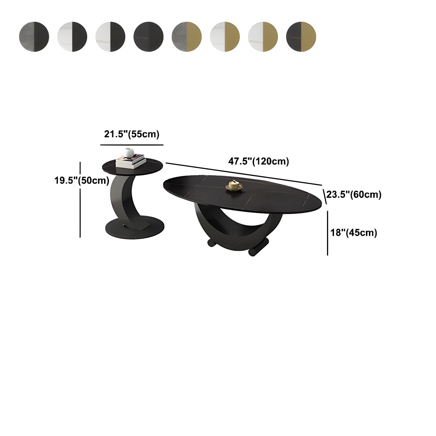 2 Piece Nesting Tables Oval Minimalist Modern Coffee Table Set - image 16