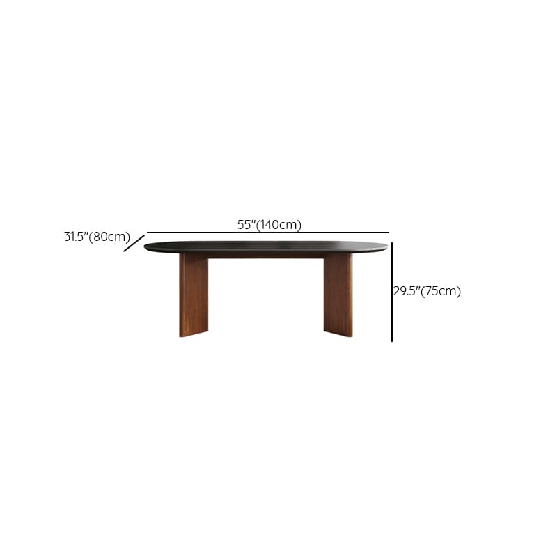 Dining Table Set with Oval Slate Stone Top and Two-sided Pedestal, Featuring Padded Chair with Back in Midnight Black - image 11