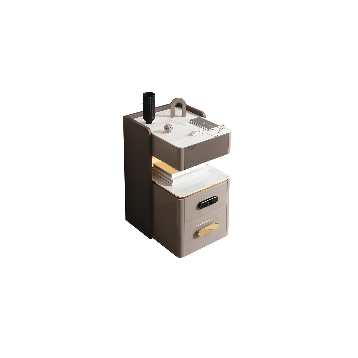 3-Drawer Nightstand with USB charging 21.65" Tall Faux Leather Nightstand