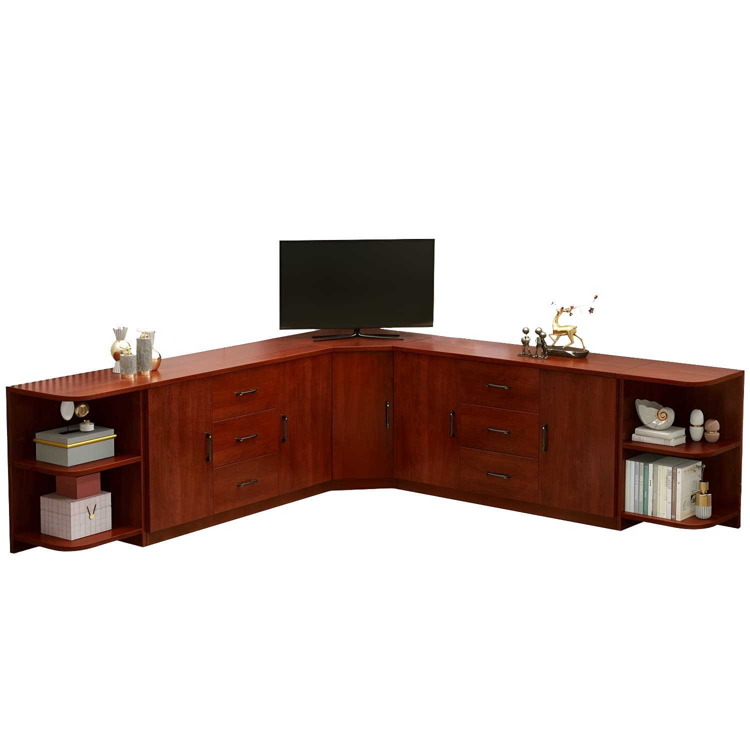 Modern Solid Wood Corner TV Stand Console with Storage Drawers & Shelves - image 8