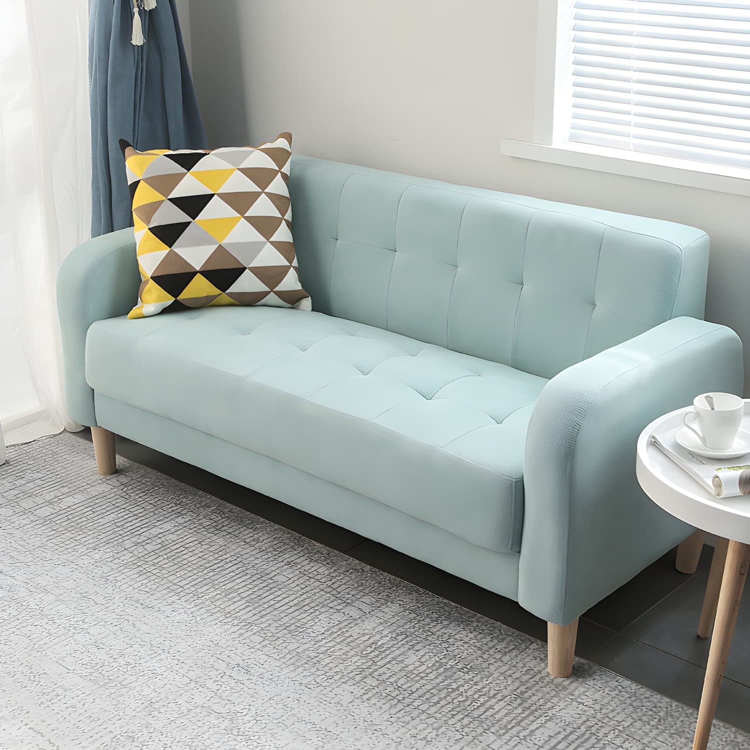 Tufted Fabric Sofa with Four Wooden Legs Square Tufted Sofa for Bonus Room - image 9