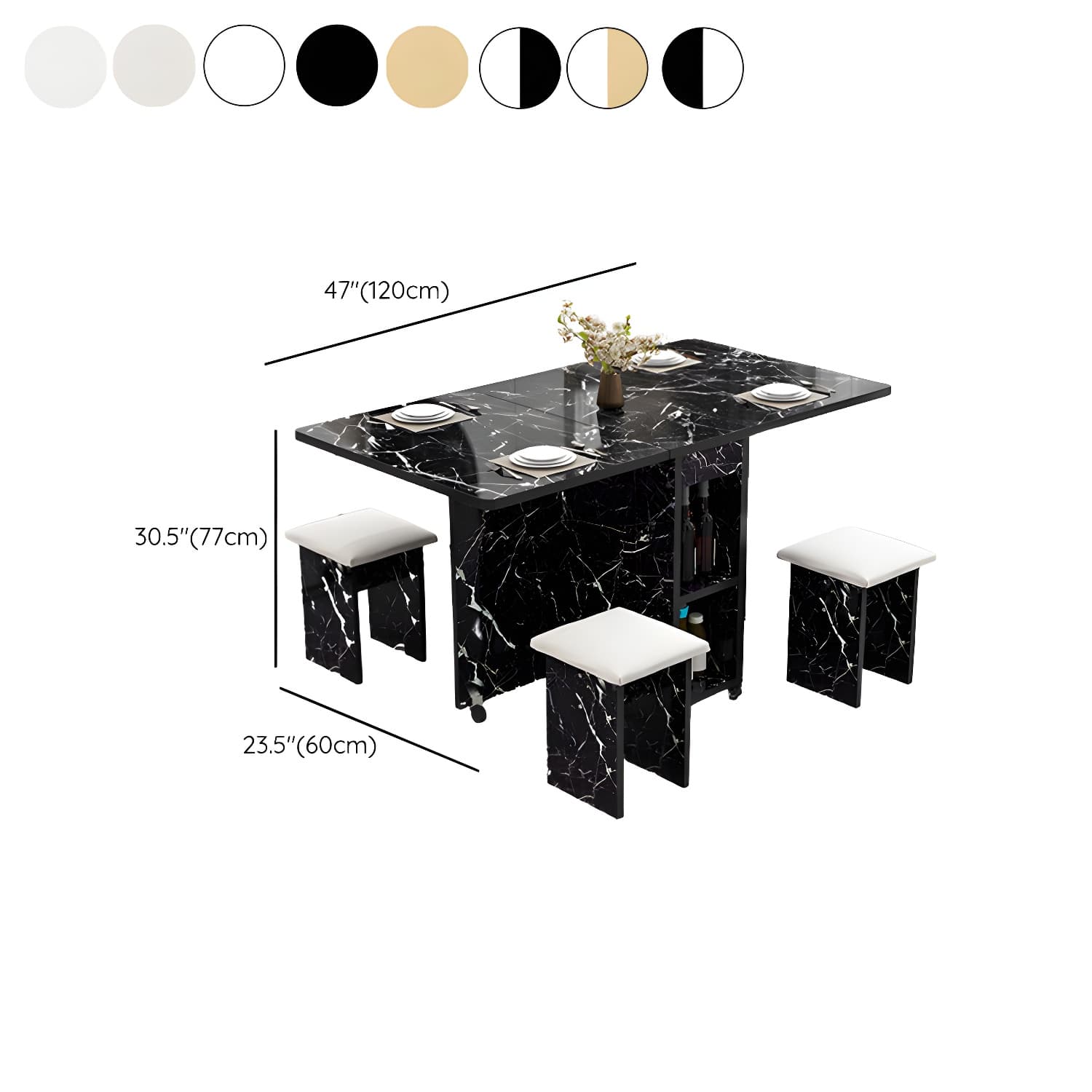 5-Piece Modern Wood Dining Set with Rectangle Table and White Backless Stools - image 19