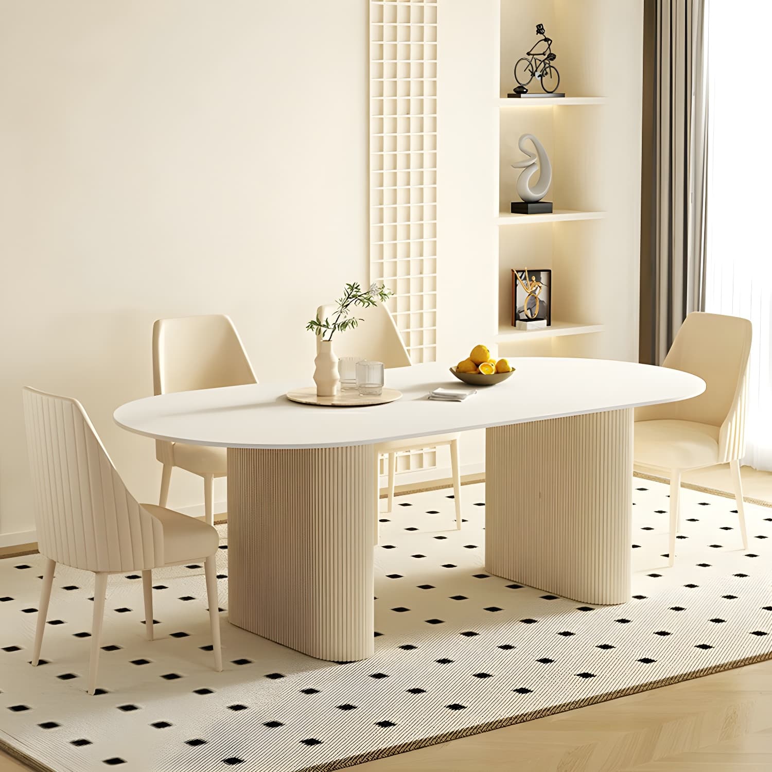 Elegant Oval Shape Metal Dining Set in Modern White - Ideal for 35-40 Women - image 3