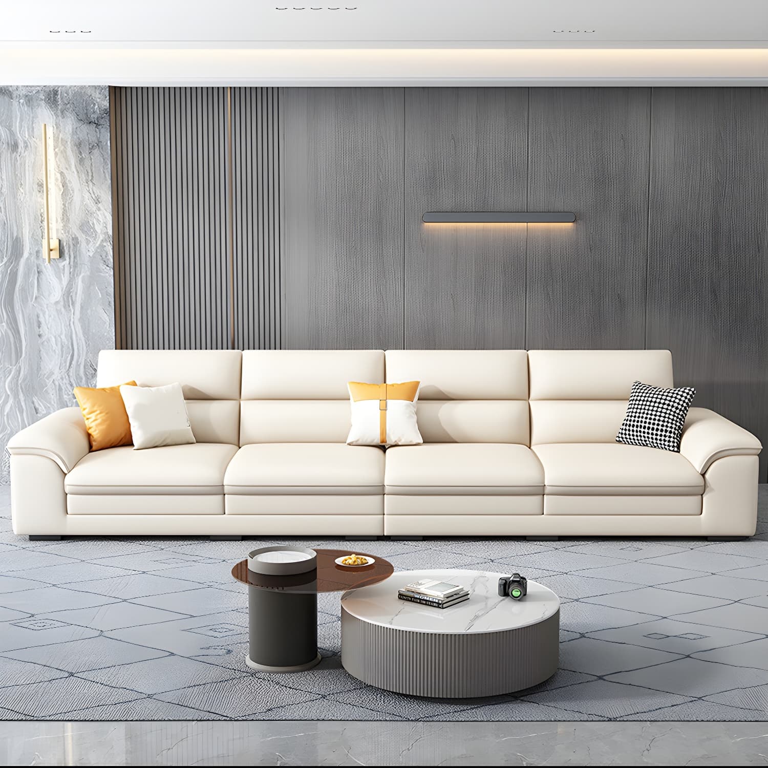 Modern Beige Stationary Sectional Sofa in Scratching Cloth with Wood Frame and Pillow Top Arms - image 13
