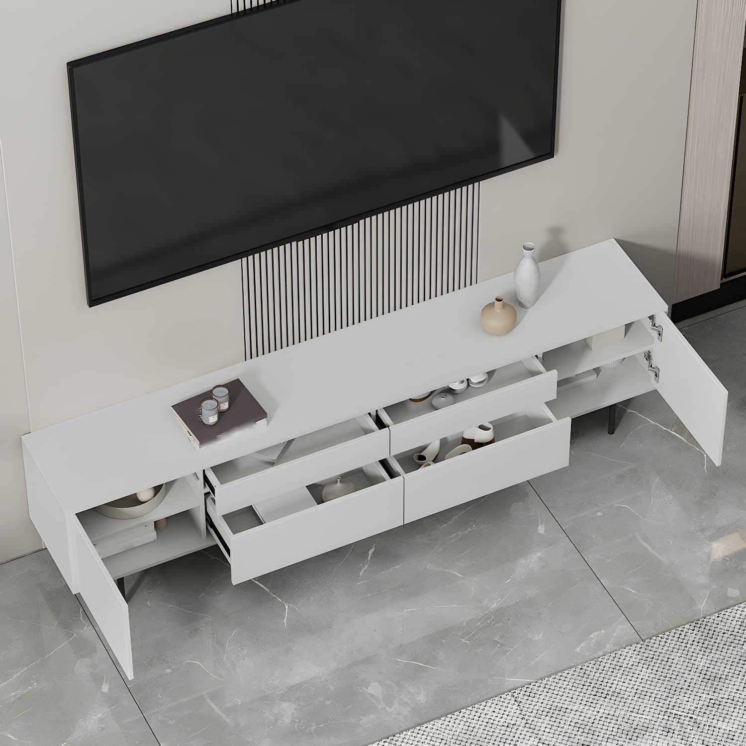Industrial Enclosed Storage TV Stand Wooden Rectangle TV Cabinet with Splayed Legs - image 5