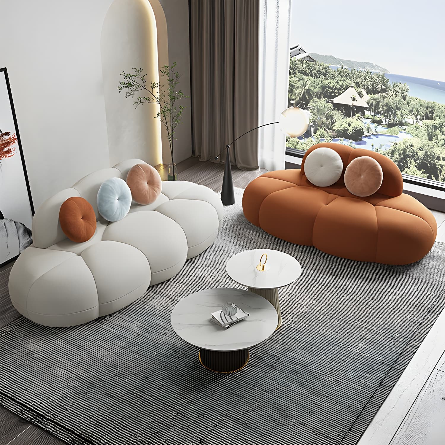 Contemporary Armless Wool Sofa with Tight Back and 3 Pillows - image 13