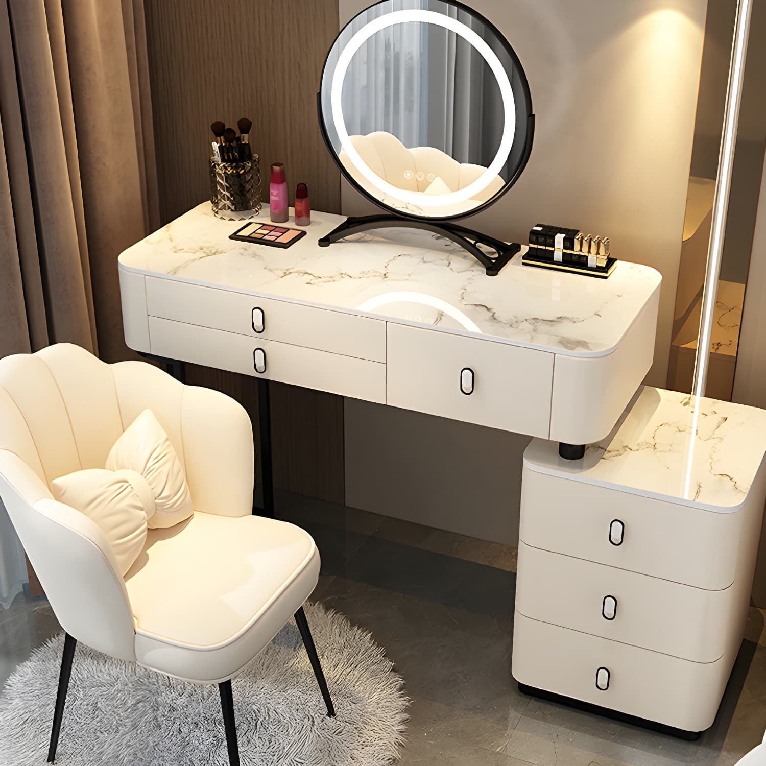 Solid Wood Vanity with 6 Storage Drawers Makeup Vanity Desk with Stool and Mirror - image 5