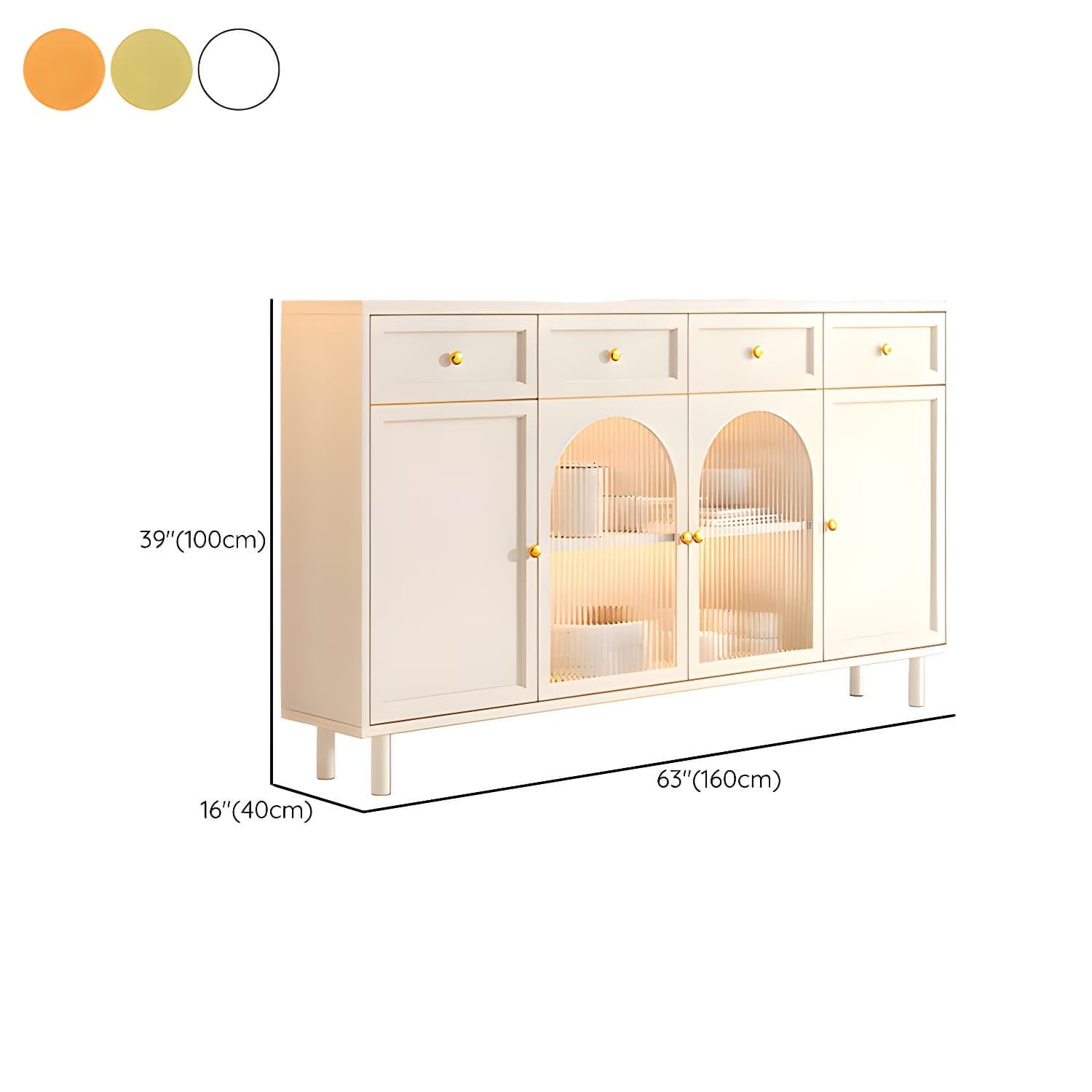 Scandinavian Wood Buffet Sideboard with Stone Countertop and Glass Doors - image 26