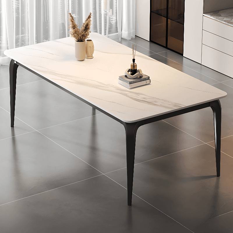 Minimalist Rectangular Dining Table with Slate Stone Top, Fixed Table, Storm Gray/White/Brown Colors - image 5