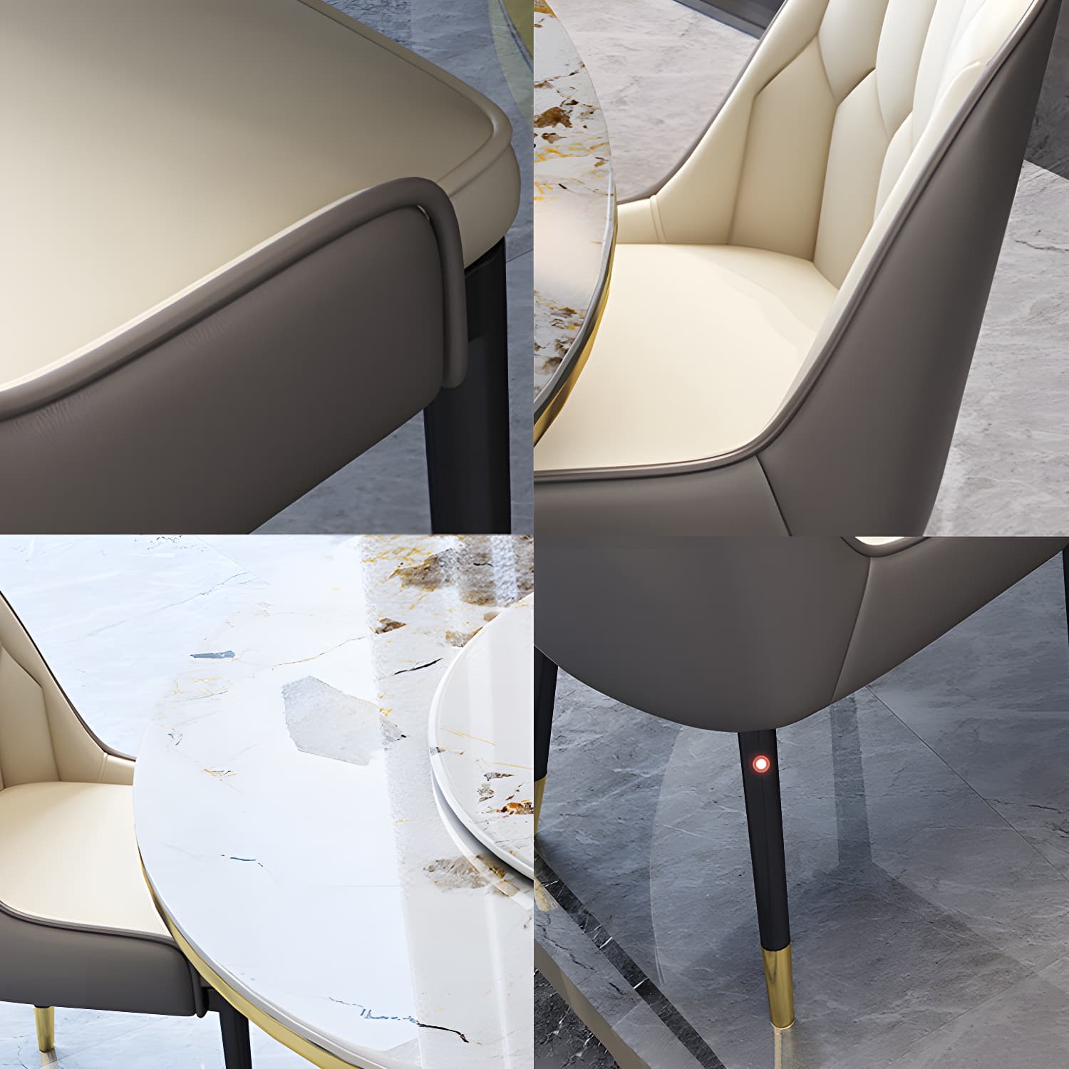 Glam Round Stone Dining Set in White - Fixed Table with Black Metal Pedestal Base - image 11