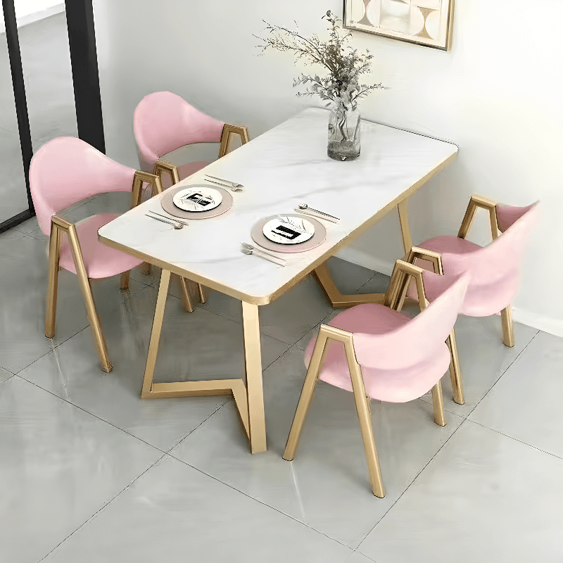 Dining Table Set in Luxurious Style with Recycled Wood Top and Sleighing Base - image 9