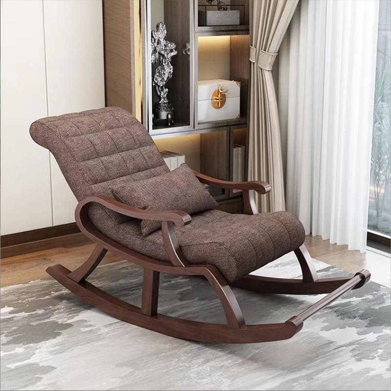 Stylish Modern Upholstered Rocking Chair with Brown Wood Legs and Track Arms - image 17