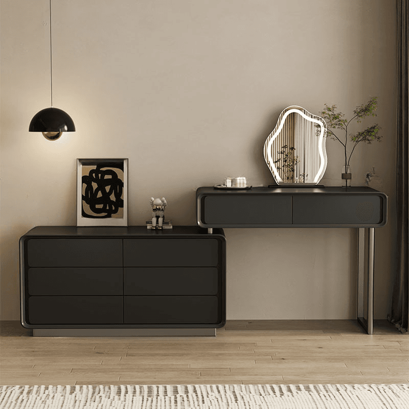 Modish Large Vanity Set with Laminate Table Top, White Chair, 8 Drawers, Light Up Mirror