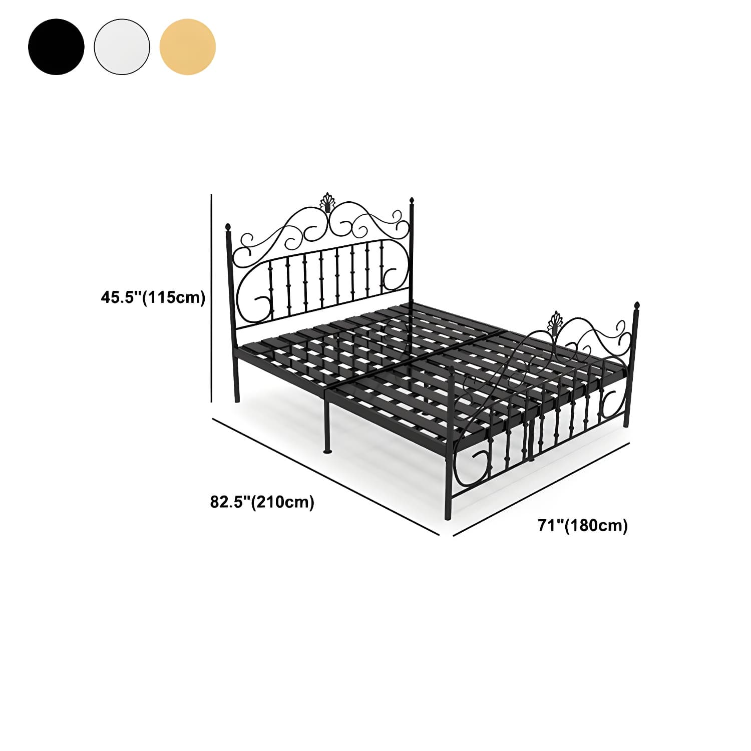 Glam Metal Bed Frame with Camelback Open-Frame Headboard and Footboard - image 15