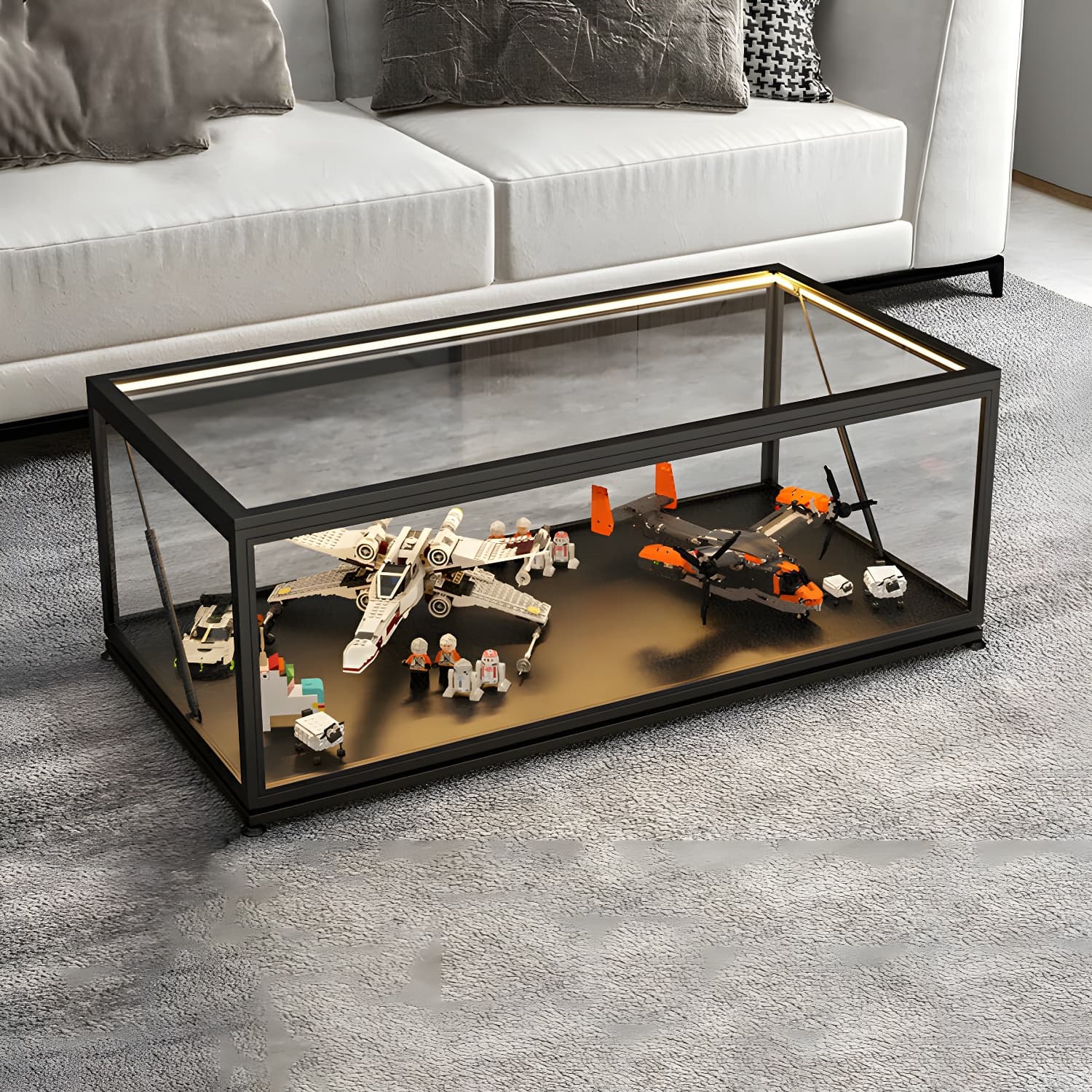 Rectangle Glass Top Coffee Cocktail Table Tranparent Contemporary with Metal Base - image 3