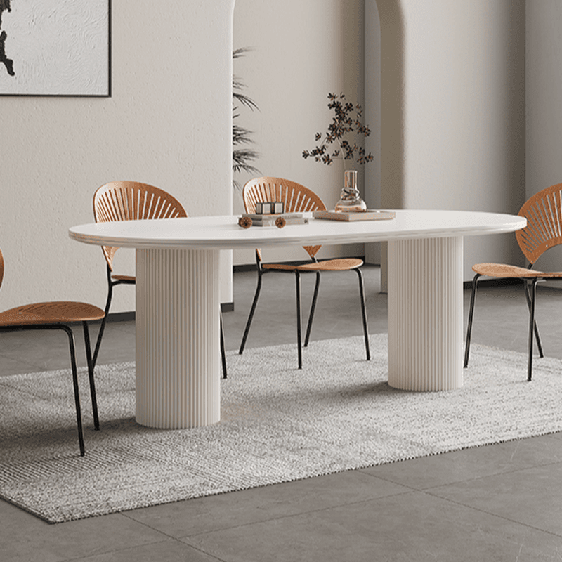 Modern Simple Style Stone Dining Table Set with Twin Support Base and Fixed Table in Chalk - image 4
