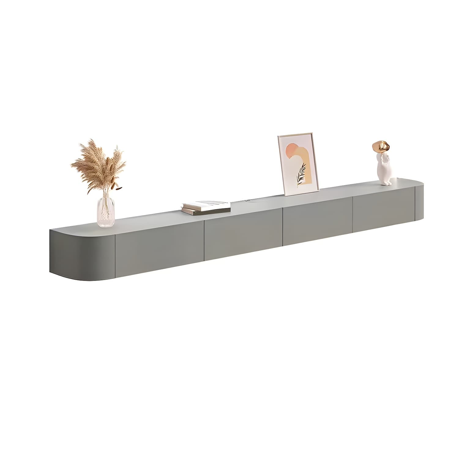 Contemporary Solid Wood Wall-mounted TV Media Stand with Drawers