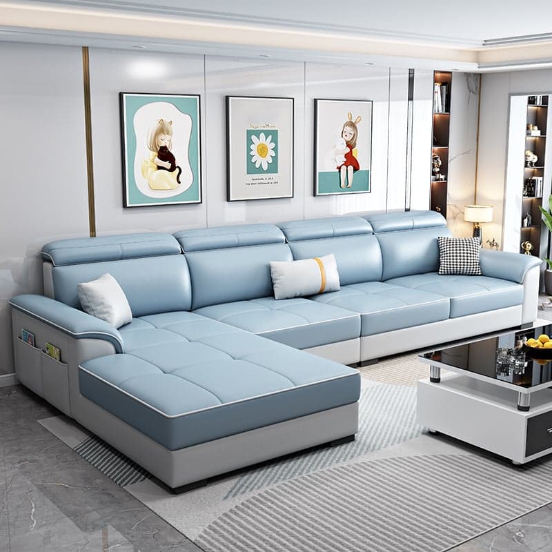 Modern L-Shaped Tech Cloth Sectional Sofa Chaise - 3 Piece Set with Adjustable Headrest and Storage - image 4