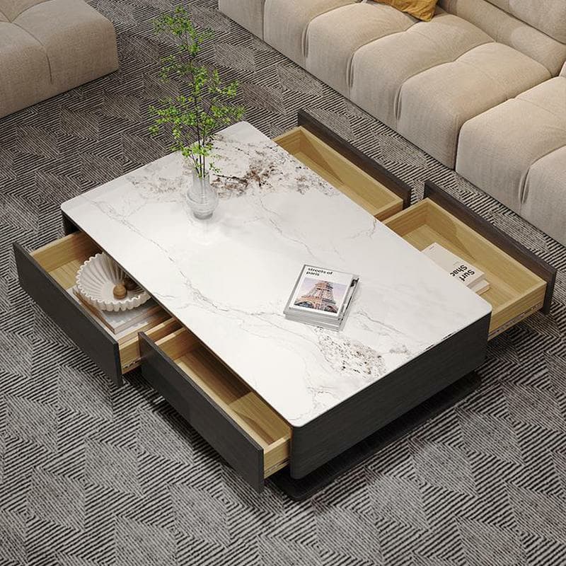 Modern 17" H Rectangular Stone Coffee Table with Four Drawers for Home - image 15