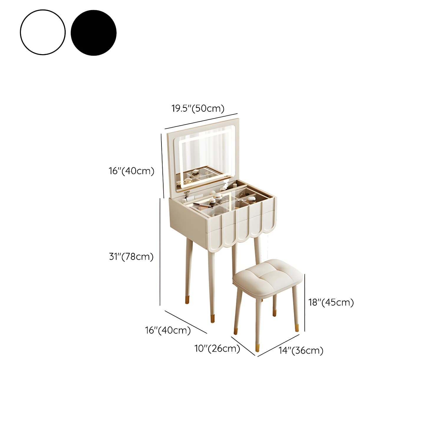 Elegant Vanity Set with Oak Top & Mirror & 2 Drawers & Comfortable Seat - image 11