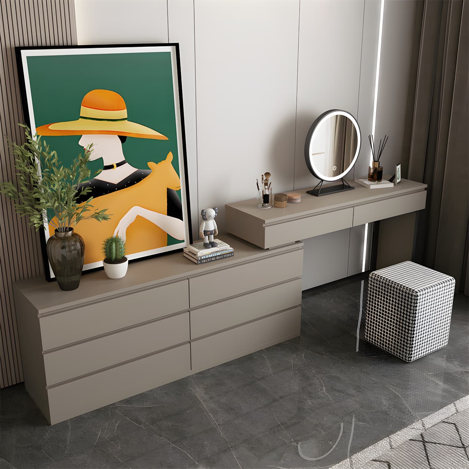 3-piece Vanity Table Set with LED Lighted Mirror Vanity Make Up Table/Stool Set - image 6