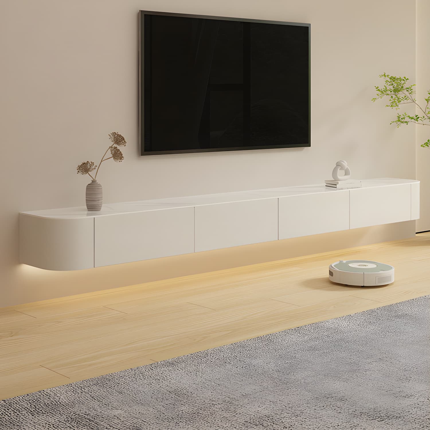 Stone TV Media Console Floating Stand Console with 2 Drawers