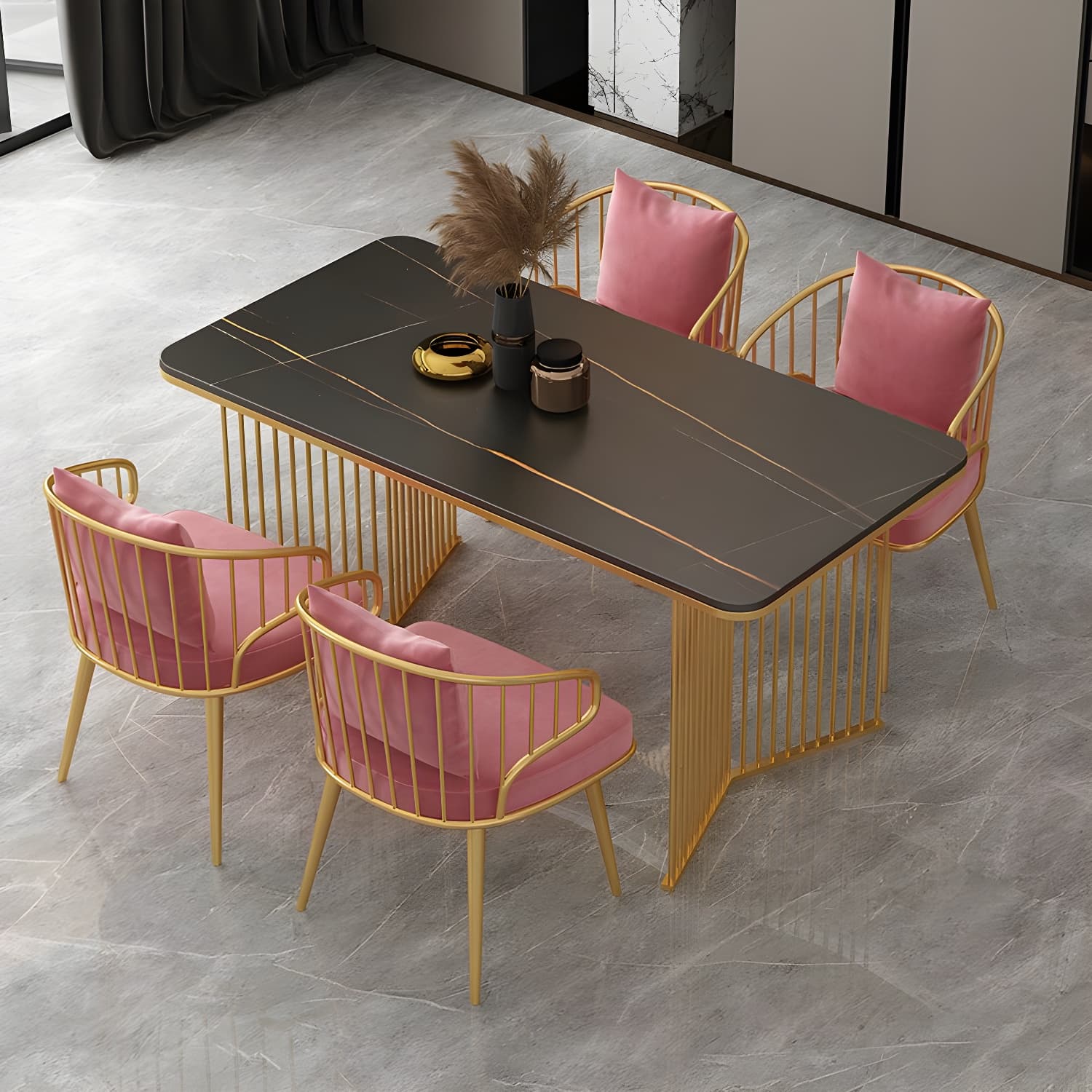 Sintered Stone Dining Table Traditional Luxury Gold Frame Table - image 4