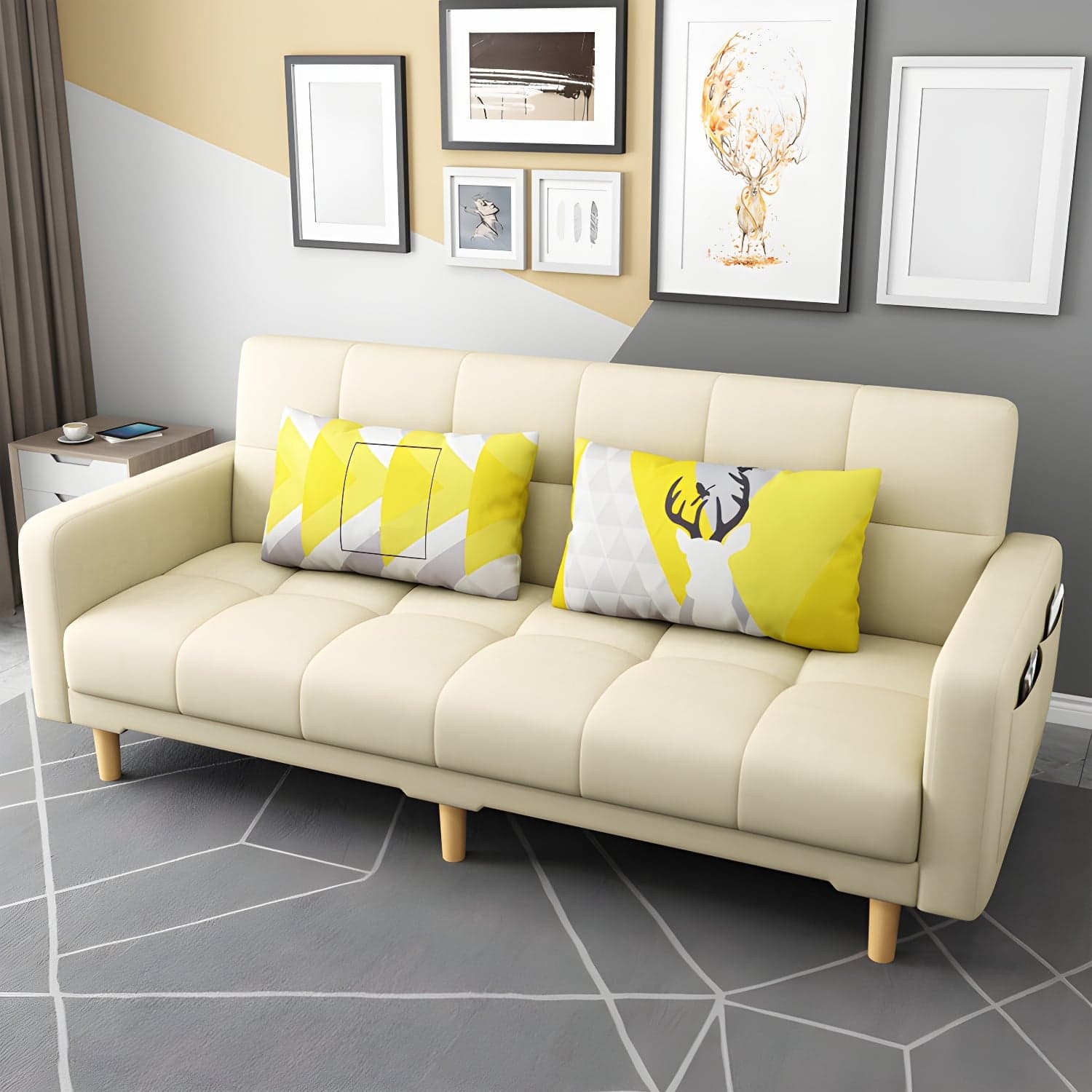 Square Arm Modern Storage Sofa with Biscuit Back Convertible Sofa for Living Room