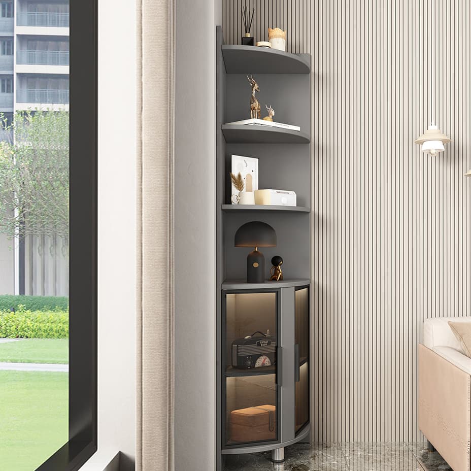 Modern Corner Accent Cabinet with Glass Doors and 2 Interior Shelves - image 13