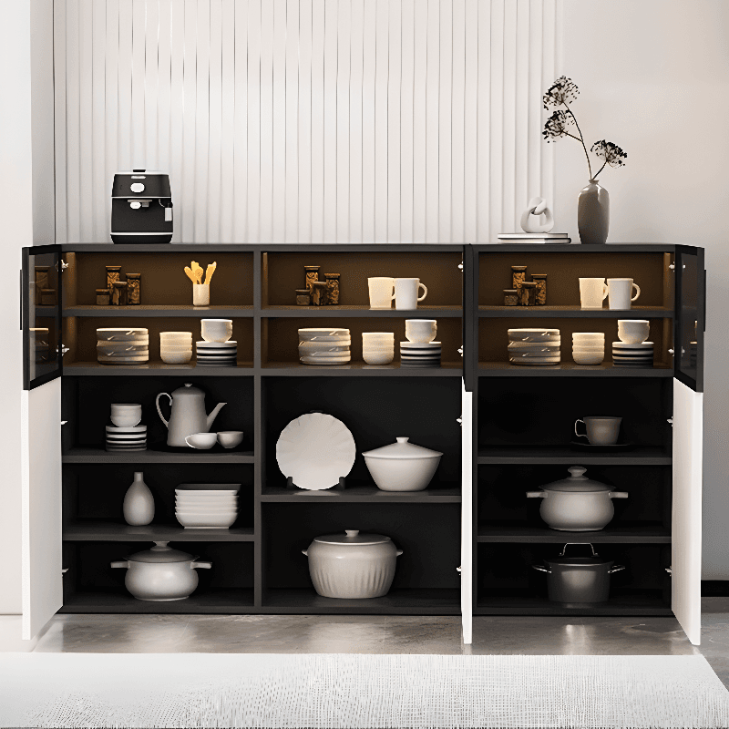 Simplistic Manufactured Wood Narrow/Standard Server/Sideboard with Cupboard, Five Internal Shelves/Six Internal Shelves, Pantry Hutch, Glass Doors - image 4