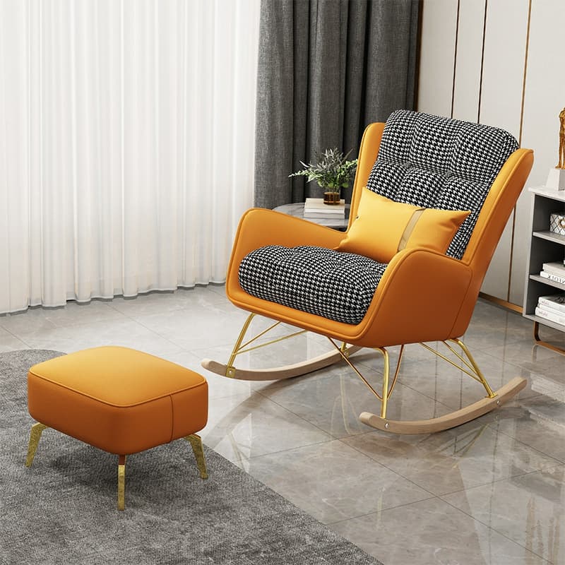 Rubberwood Stationary Rocking Armchair with Plaid and Back , Sand - image 6