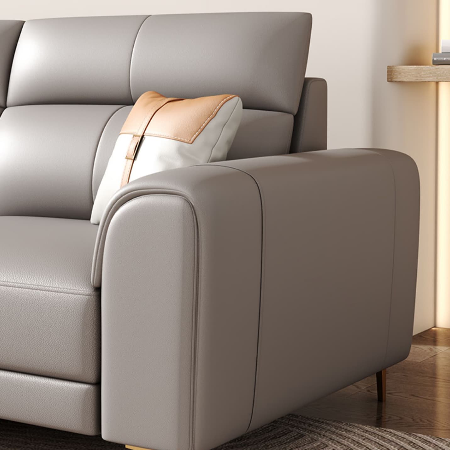 Modern Gray Faux Leather Sectional Sofa with Pillow Top Arms and Wood Frame - image 4