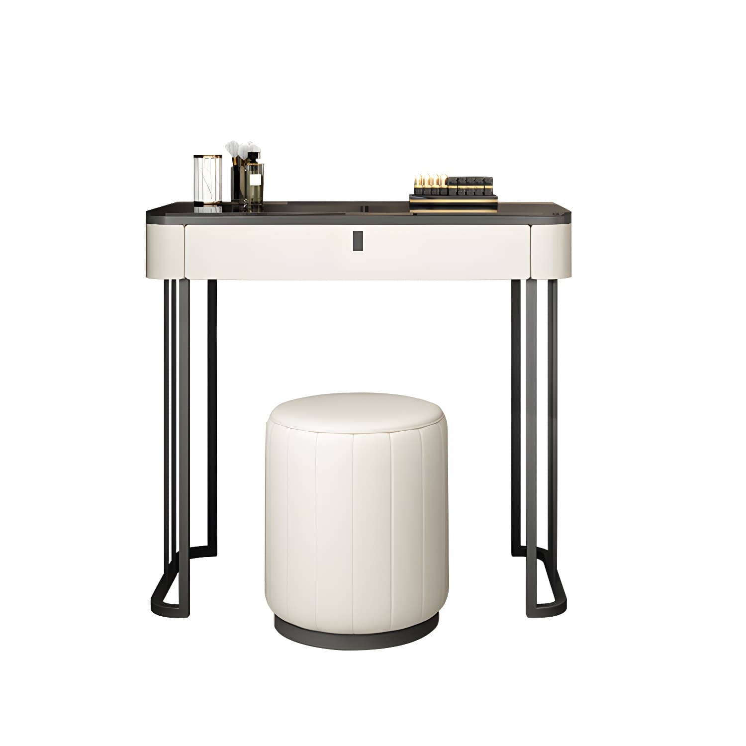 Modern Minimalist White Vanity Table Set 29.53" H Glass Top Vanity Table with Storage - image 10