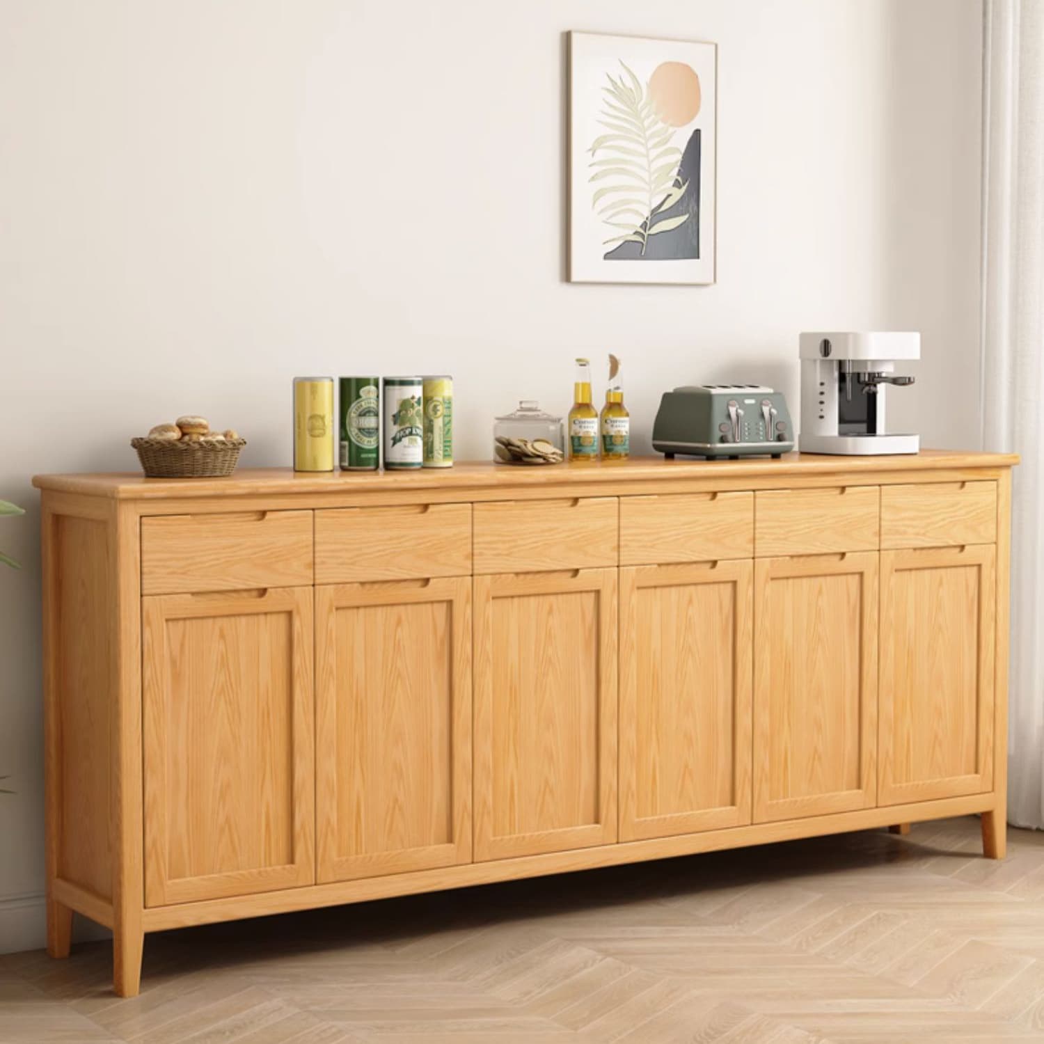 Scandinavian Oak Sideboard Credenza with Cabinets and Drawers - image 4