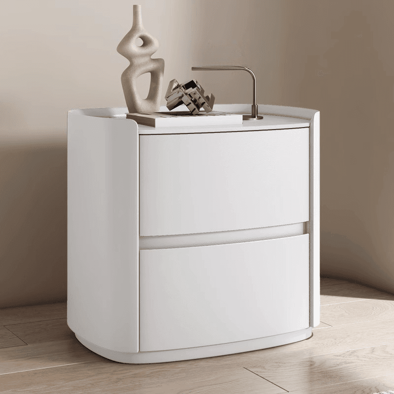 Art Deco Drawer Storage Nightstand with 2 Drawers and Artificial Leather Countertop - image 10
