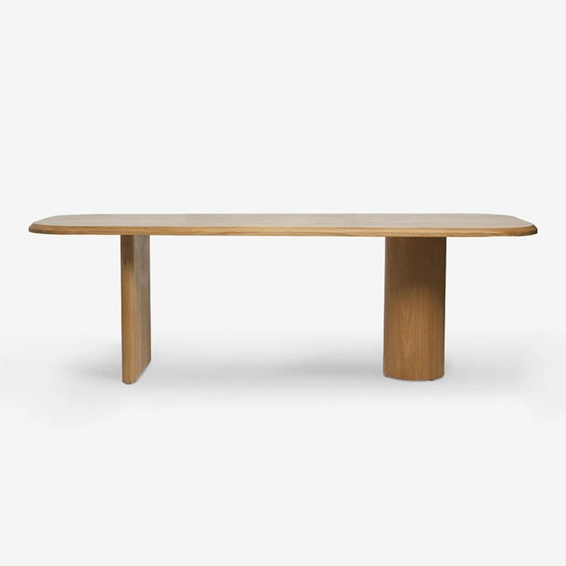 Rectangular Pine Scandinavian Dining Table with Double Pedestal Base