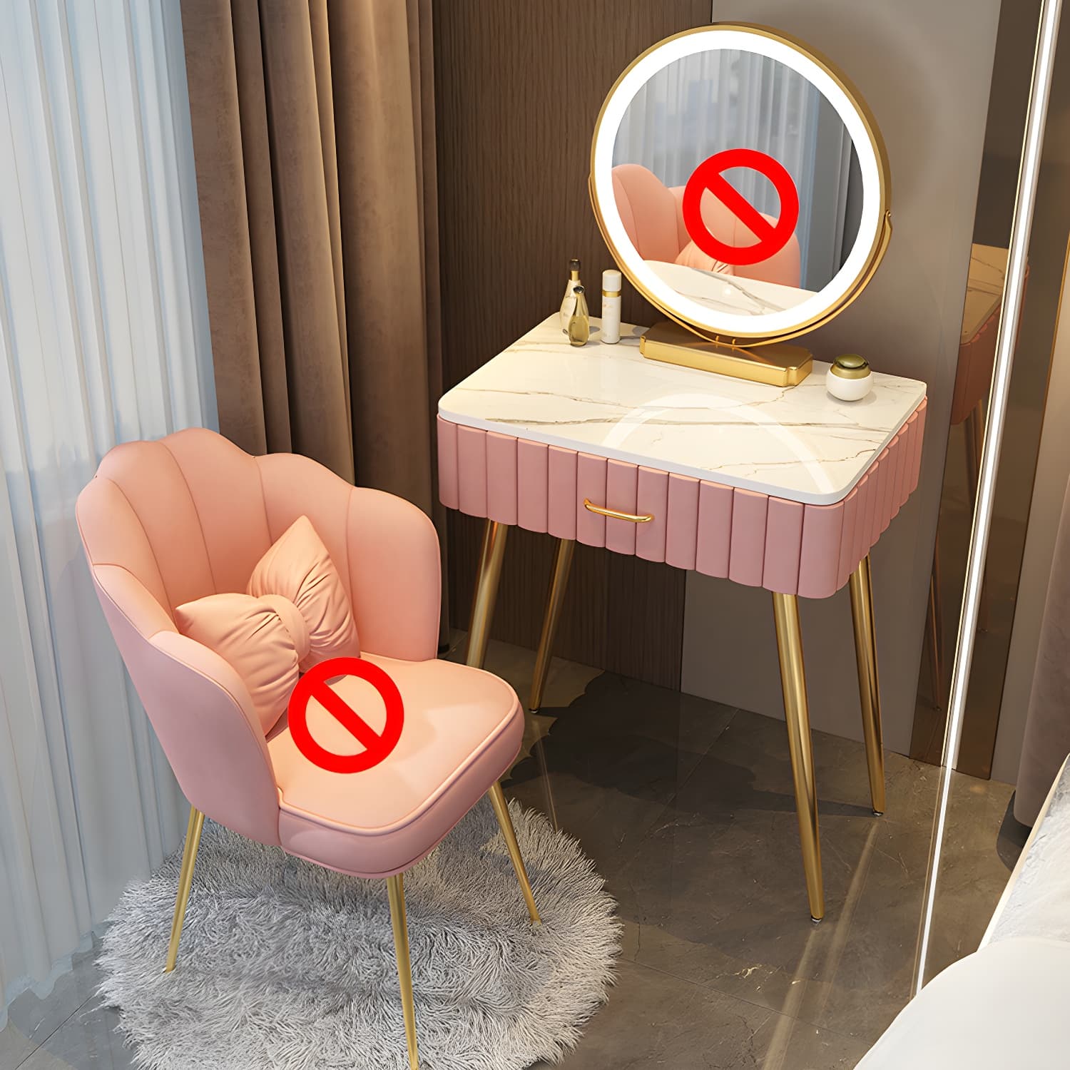 Lighted Mirror Makeup Vanity Desk Standing Makeup Vanity Set with Drawer - image 4