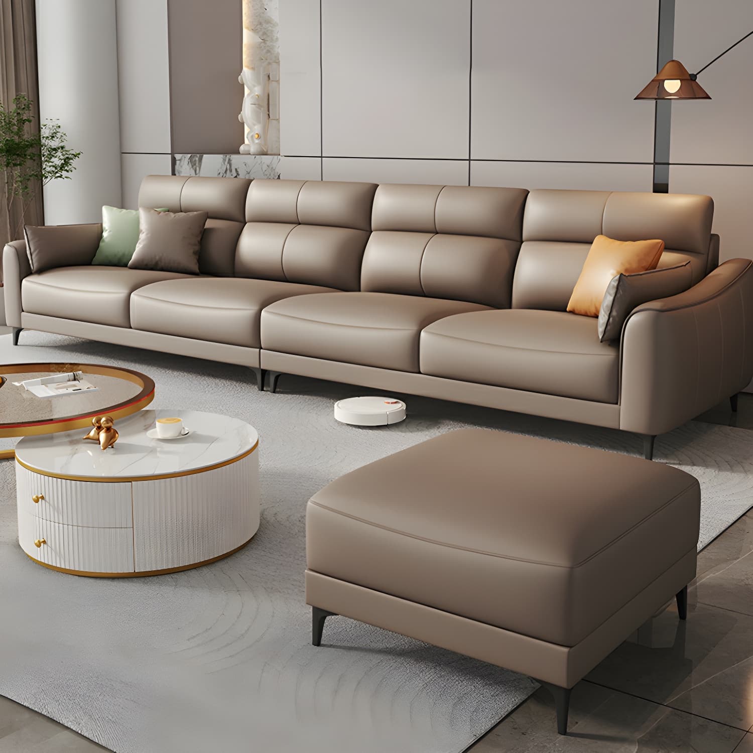 Modern Brown Stationary Sectional Sofa with Sloped Arms and Cushion Back - image 11