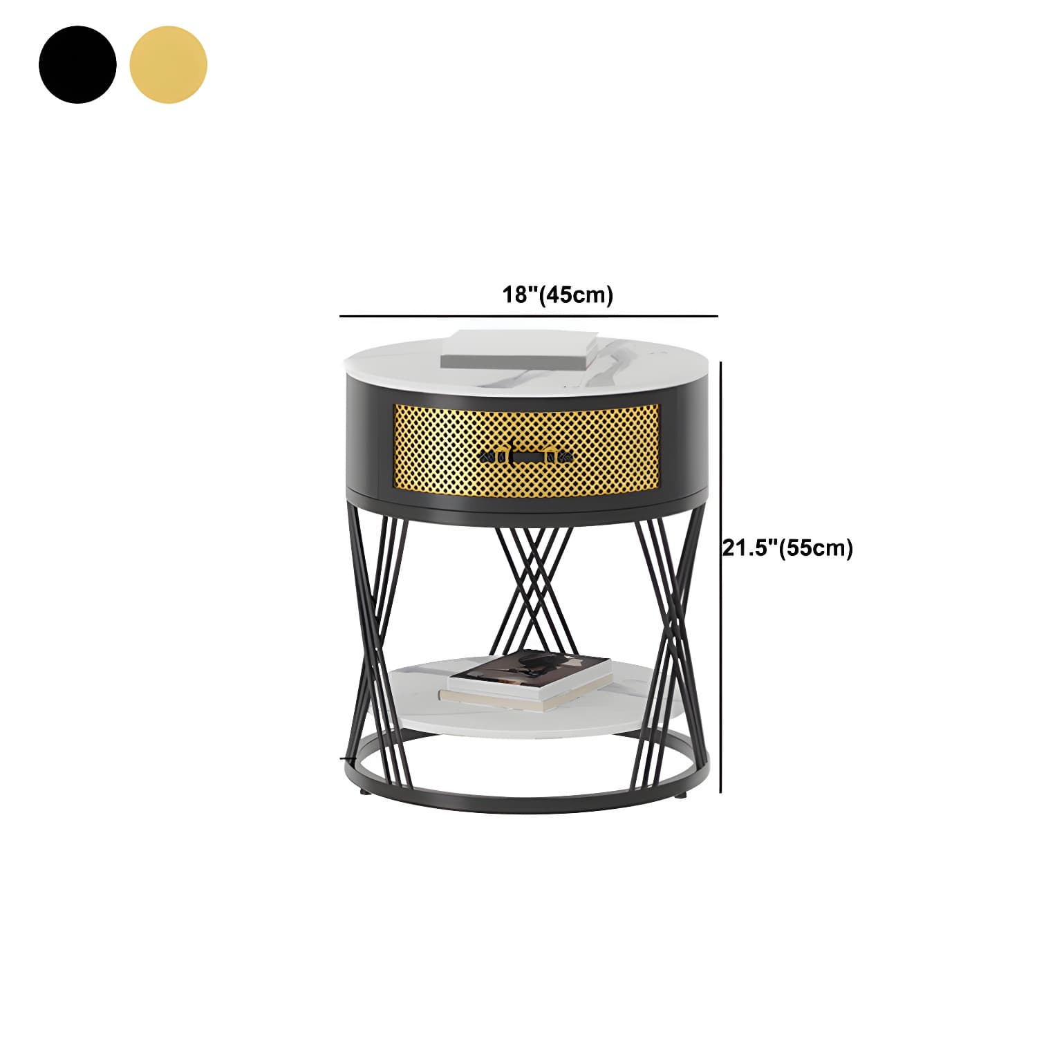 Glam Stone Top Night Table Open Storage 1-Drawer Metal Legs Included Nightstand - image 15