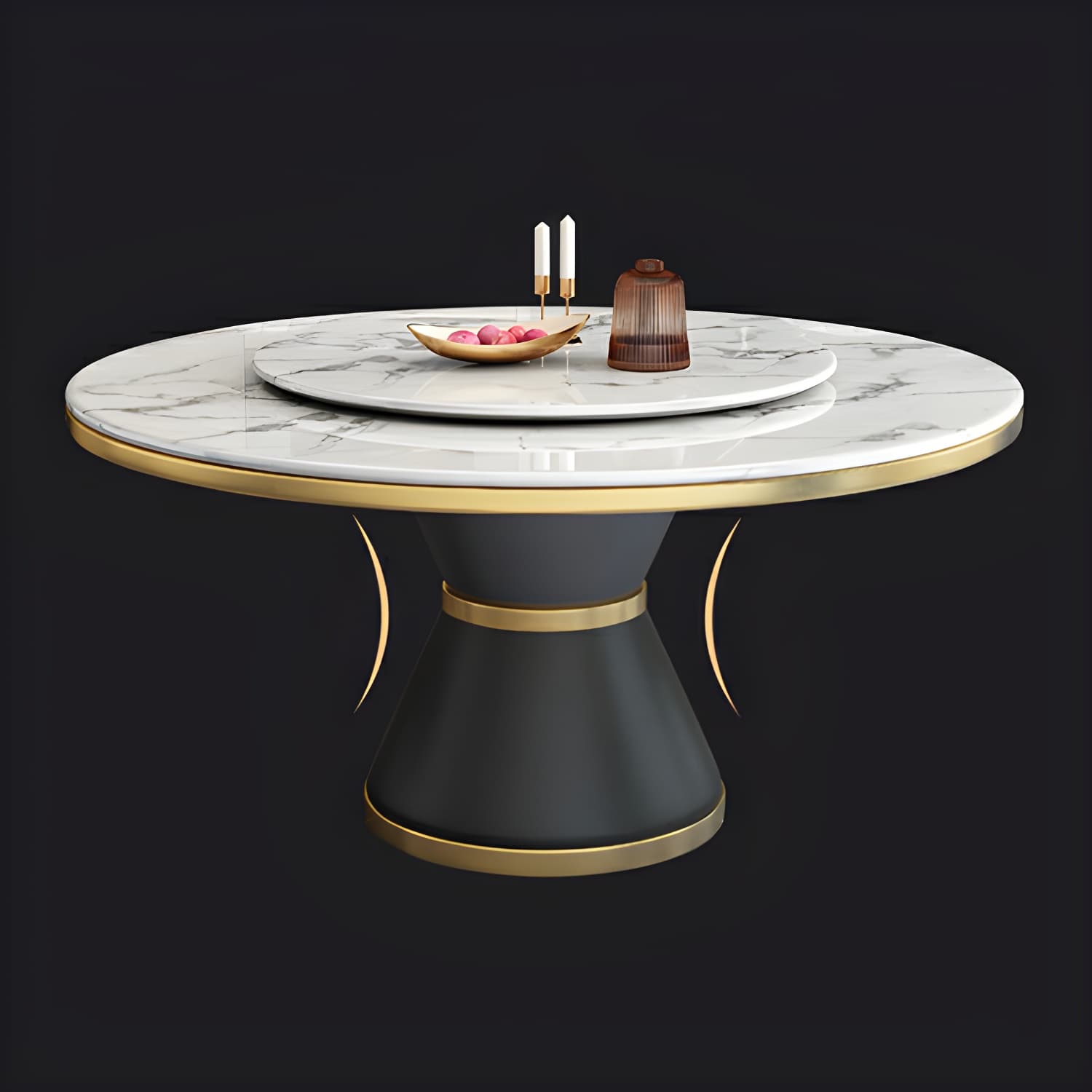 Glam Round Marble Dining Set in White with Black Metal Pedestal Base - 1/5/7 Piece Set - image 6