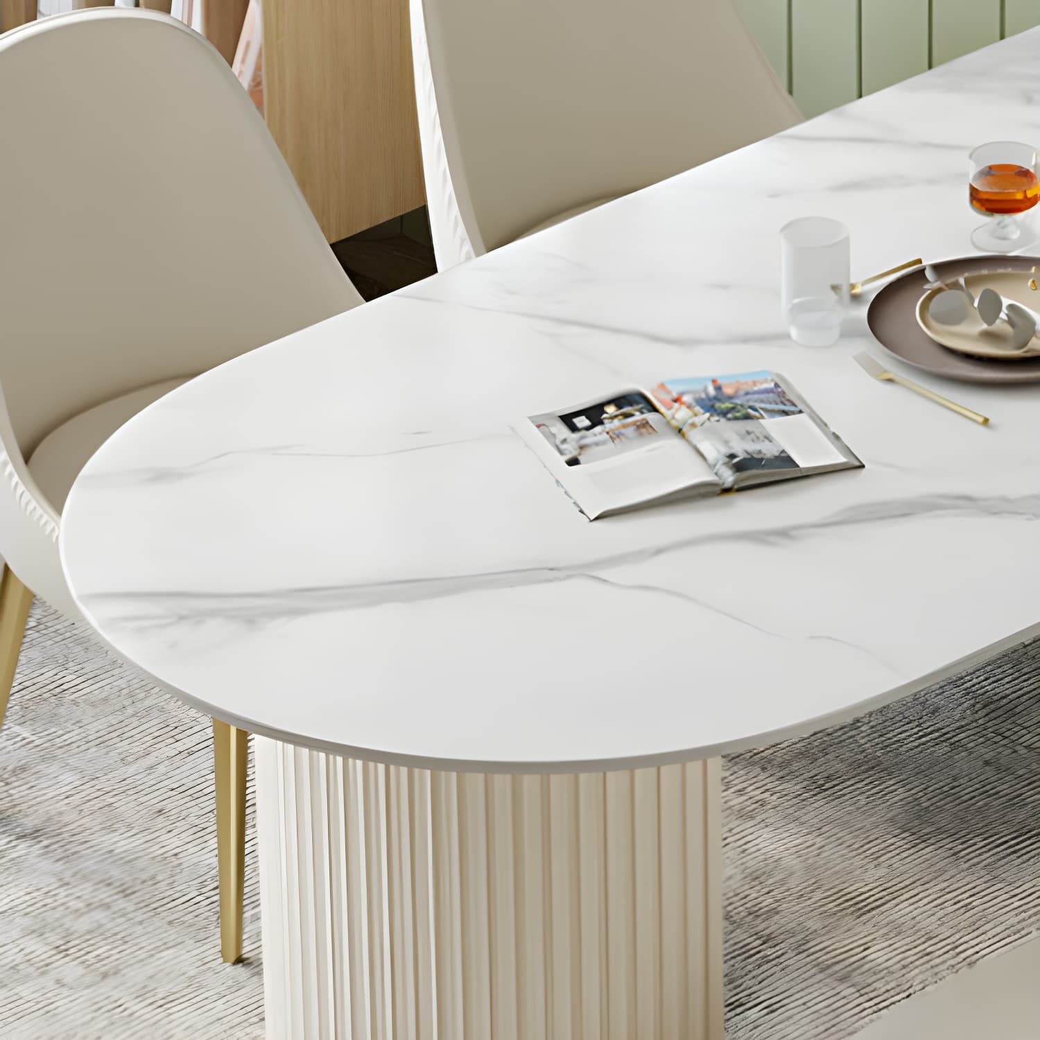 Glam White Sintered Stone Dining Table Set Oval 1/2/5/7 Pieces Dining Set for Home Use - image 7